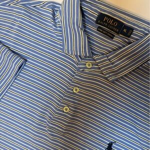 Ralph Lauren Men’s XL PimaSoft Touch Striped Blue/White 100% Cotton Short Sleeve